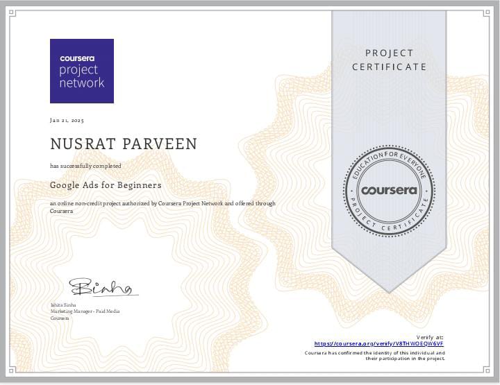 Coursera Google Ads Certification
